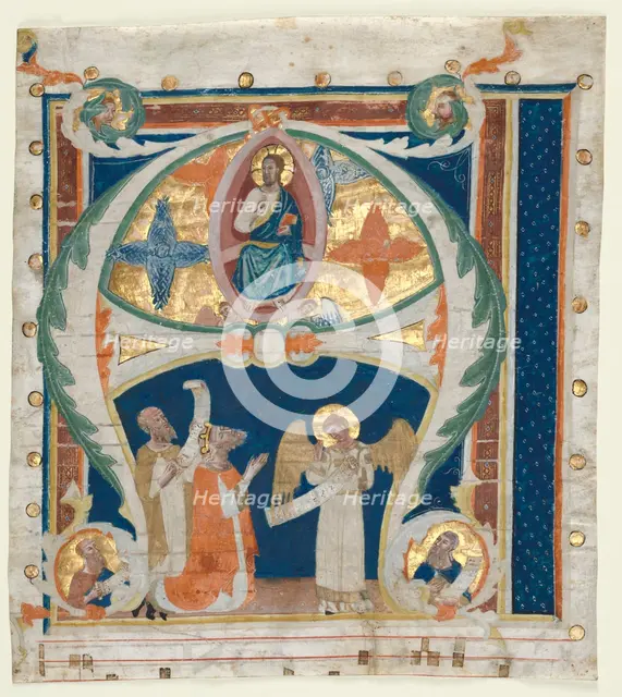 Historiated Initial (A) Excised from a Gradual: Christ in Majesty with King David..., c. 1300-1340. Creator: Unknown.