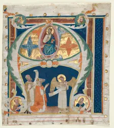 Historiated Initial (A) Excised from a Gradual: Christ in Majesty with King David..., c. 1300-1340. Creator: Unknown
