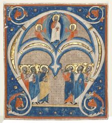 Historiated Initial (A) Excised from a Responsorial: Christ in Majesty with Saints, c. 1280-1300. Creator: Unknown