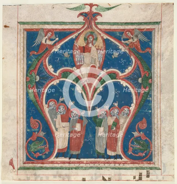 Historiated Initial (A) Excised from an Antiphonary: Christ in Majesty with Prophets, c. 1280-1300. Creator: Unknown.