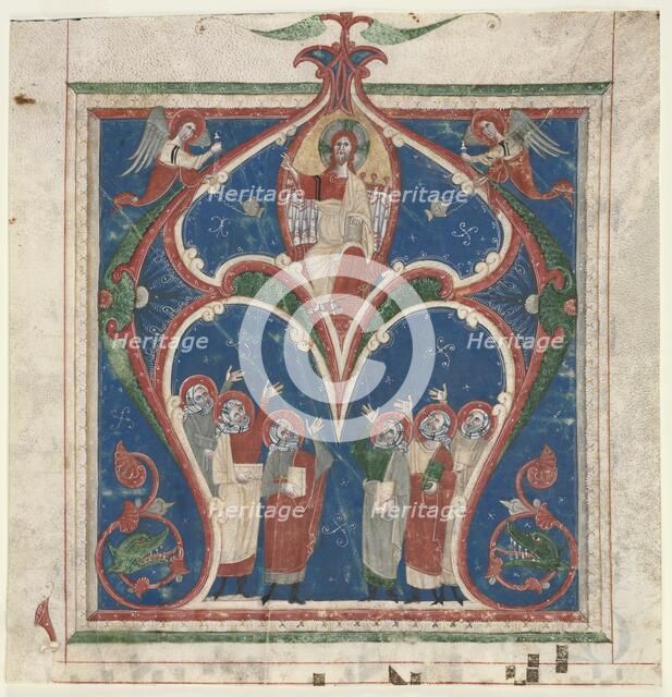 Historiated Initial (A) Excised from an Antiphonary: Christ in Majesty with Prophets, c. 1280-1300. Creator: Unknown.