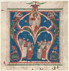 Historiated Initial (A) Excised from an Antiphonary: Christ in Majesty with Prophets, c. 1280-1300. Creator: Unknown