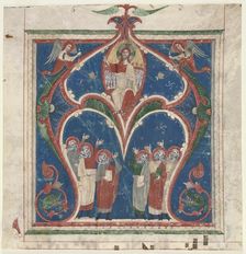 Historiated Initial (A) Excised from an Antiphonary: Christ in Majesty with Prophets, c. 1280-1300. Creator: Unknown