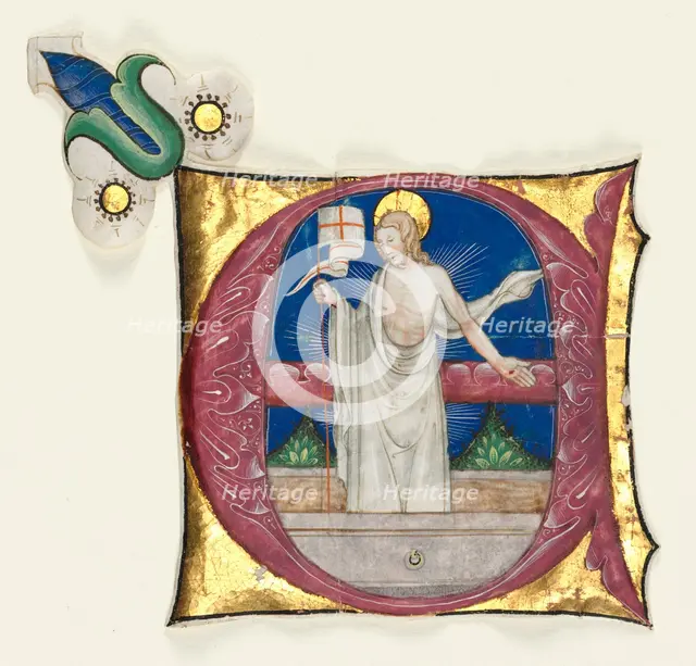 Historiated Initial (E) Excised from an Antiphonary: Risen Christ in the Tomb, c. 1420-1450. Creator: Unknown.