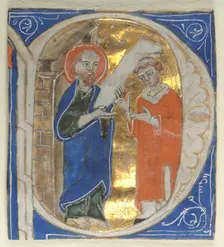 Historiated Initial Excised from a Bible: St. Paul and a Cleric, 1200s. Creator: Unknown