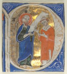 Historiated Initial Excised from a Bible: St. Paul and a Cleric, 1200s. Creator: Unknown