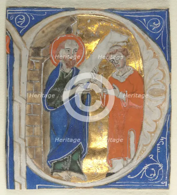 Historiated Initial Excised from a Bible: St. Paul and a Cleric, 1200s. Creator: Unknown.