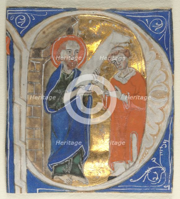 Historiated Initial Excised from a Bible: St. Paul and a Cleric, 1200s. Creator: Unknown.
