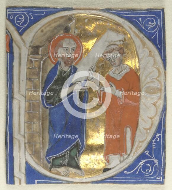 Historiated Initial Excised from a Bible: St. Paul and a Cleric, 1200s. Creator: Unknown.