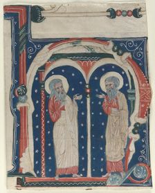 Historiated Initial (H) Excised from an Antiphonary: SS. Paul the Hermit and Anthony, c1200-1230. Creator: Unknown