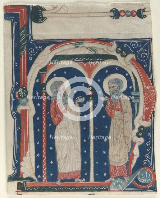 Historiated Initial (H) Excised from an Antiphonary: SS. Paul the Hermit and Anthony, c1200-1230. Creator: Unknown.