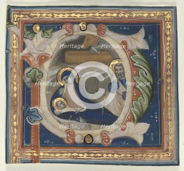 Historiated Initial (P) Excised from a Gradual: The Nativity, c. 1350-1375. Creator: Lippo Vanni (Italian), attributed to.