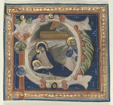 Historiated Initial (P) Excised from a Gradual: The Nativity, c. 1350-1375. Creator: Lippo Vanni (Italian), attributed to