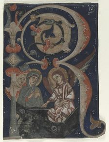 Historiated Initial (R) Excised from a Gradual: The Three Marys at the Tomb, c. 1200-1230. Creator: Unknown