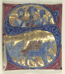 Historiated Initial (S) Excised from a Bible: Soldiers and Horses, 1200s. Creator: Unknown