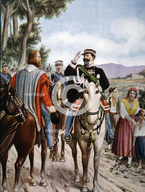 Historic meeting between G. Garibaldi and Victor Emmanuel II in Teano on October 26, 1860.