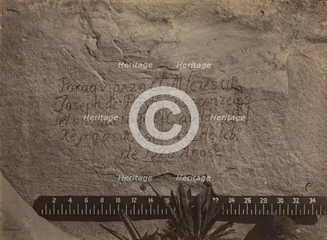 Historic Spanish Record of the Conquest, South Side of Inscription Rock, N.M., No. 3, 1873. Creator: Timothy H. O'Sullivan (American, 1840-1882); The War Department, Corps of Engineers, U.S. Army.