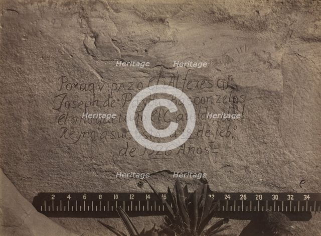Historic Spanish Record of the Conquest, South Side of Inscription Rock, N.M., No. 3, 1873. Creator: Timothy H. O'Sullivan (American, 1840-1882); The War Department, Corps of Engineers, U.S. Army.