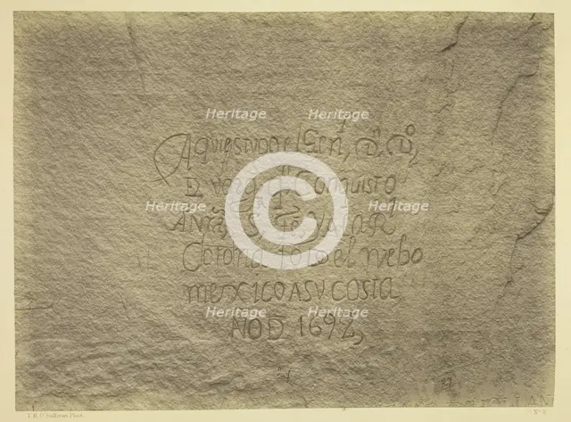 Historic Spanish Record of the Conquest, South Side of Inscription Rock..., 1873. Creator: Tim O'Sullivan.