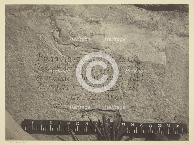 Historic Spanish Record of the Conquest, South Side of Inscription Rock, N.M., 1873. Creator: Tim O'Sullivan.
