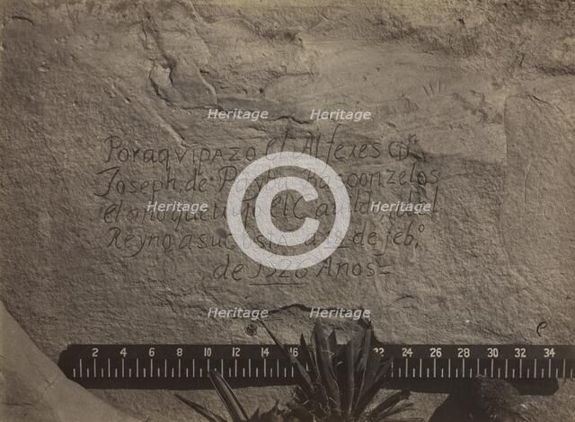 Historic Spanish Record of the Conquest, South Side of Inscription Rock, N.M., No. 3, 1873. Creator: Timothy H. O'Sullivan (American, 1840-1882); The War Department, Corps of Engineers, U.S. Army.