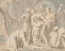 Historical Subject with Men and a Boy Near a Ship (recto)..., 1770-80. Creator: William Hamilton
