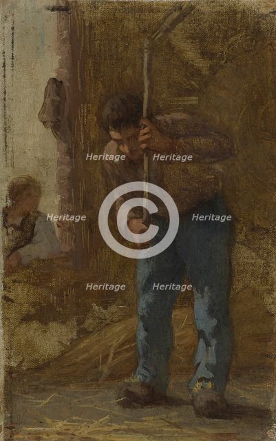 History of wheat: Threshing: Sketch for the school in rue Dombasle, 15th arrondissement of Paris. Creator: Paul Albert Baudouin.