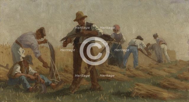 History of wheat: Harvesters sharpening their scythes. Sketch for the drawing room in the..., 1879. Creator: Paul Albert Baudouin.