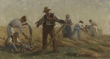 History of wheat: Harvesters sharpening their scythes. Sketch for the drawing room in the..., 1879. Creator: Paul Albert Baudouin