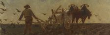 History of wheat: ploughing, sowing, harrowing: Sketch for the drawing room at the school..., 1879. Creator: Paul Albert Baudouin