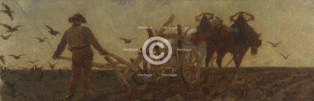 History of wheat: ploughing, sowing, harrowing: Sketch for the drawing room at the school..., 1879. Creator: Paul Albert Baudouin.