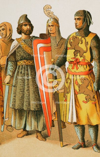 History of France; Warriors, 1100, (1884). From  "Historia Universal" by César Cantú, Vol V, 1884. Creator: Unknown.