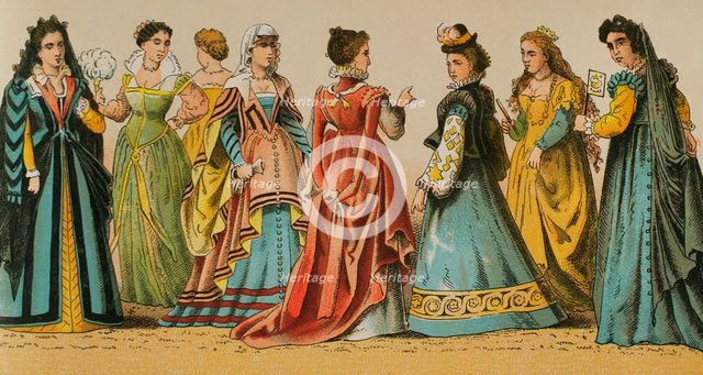 History of Italy: Madam's dresses, 1500-1600, (1881).  Creator: Unknown.