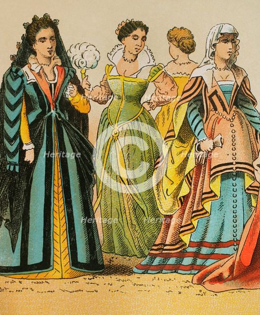 History of Italy: Madam's dresses, 1500-1600, (1881).  Creator: Unknown.
