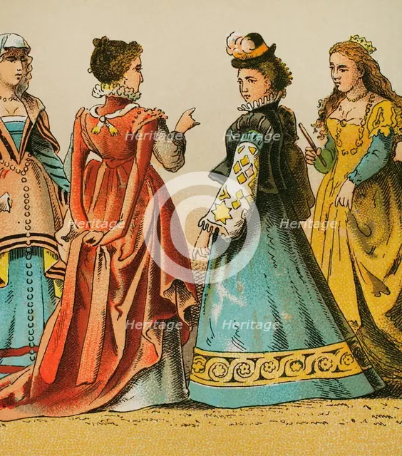 History of Italy: Madam's dresses, 1500-1600, (1881).  Creator: Unknown.