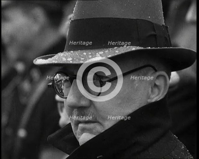 Hjalmar Schacht Listening to a Speech, 1930s. Creator: British Pathe Ltd.