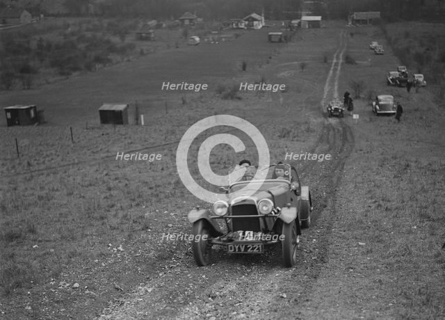 HRG of PC Clark competing in the London Motor Club Coventry Cup Trial, Knatts Hill, Kent, 1938. Artist: Bill Brunell.