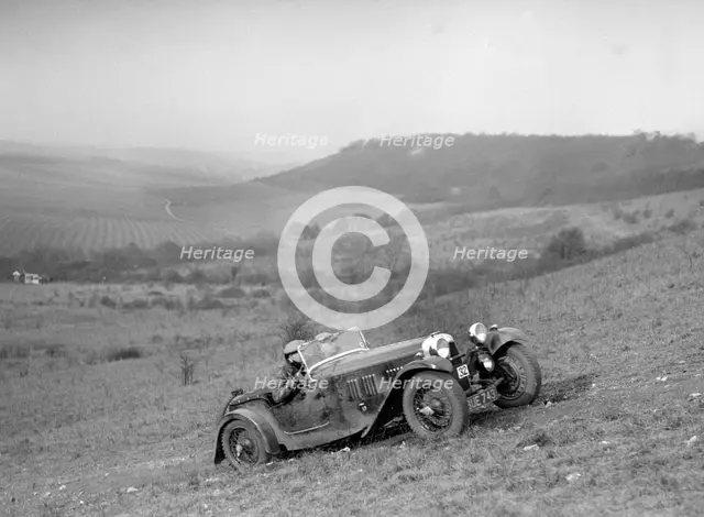 HRG competing in the London Motor Club Coventry Cup Trial, Knatts Hill, Kent, 1938. Artist: Bill Brunell.