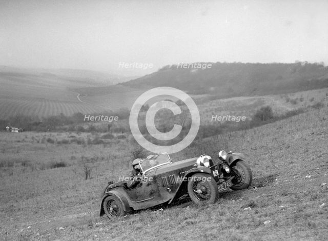 HRG competing in the London Motor Club Coventry Cup Trial, Knatts Hill, Kent, 1938. Artist: Bill Brunell.