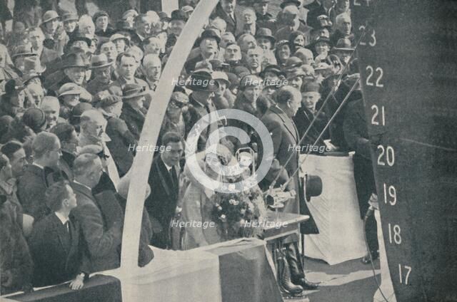 'HRH Duchess of York with Duke of York, launching Strathmore on April 4, 1935', (1936) Creator: Unknown.