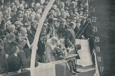 HRH Duchess of York with Duke of York, launching Strathmore on April 4, 1935 (1936) Creator: Unknown
