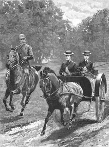 'HRH Prince Christian riding with his Daughters in Windsor Park 1891. Creator: John Charlton