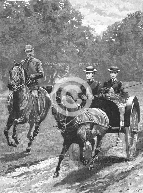 ''HRH Prince Christian riding with his Daughters in Windsor Park', 1891. Creator: John Charlton.