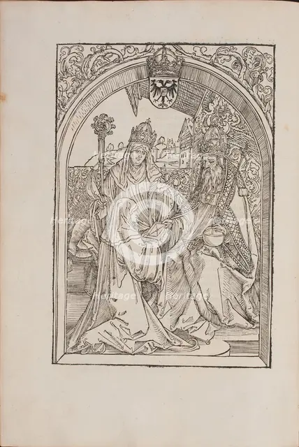 Hrotsvit of Gandersheim presents her Gesta Oddonis to emperor Otto the Great, 1501.