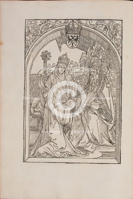 Hrotsvit of Gandersheim presents her Gesta Oddonis to emperor Otto the Great, 1501.