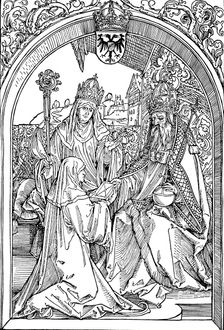 Hrotsvitha Presenting Her Book to the Emperor Otto I 1501 (1906). Artist: Albrecht Durer