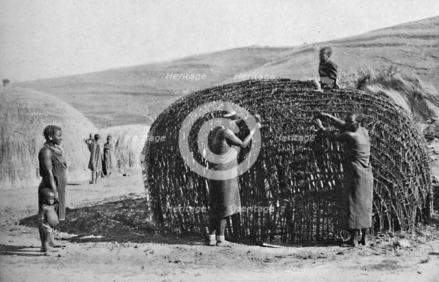 Hut building in Zululand, 1912. Artist: Unknown.
