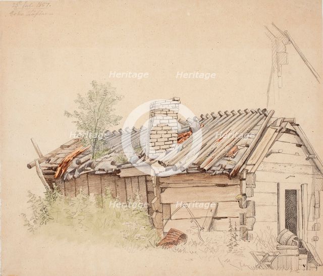 Hut in Lehtisaari, Espoo, 1867. Creator: Magnus von Wright.
