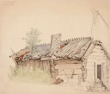 Hut in Lehtisaari, Espoo, 1867. Creator: Magnus von Wright