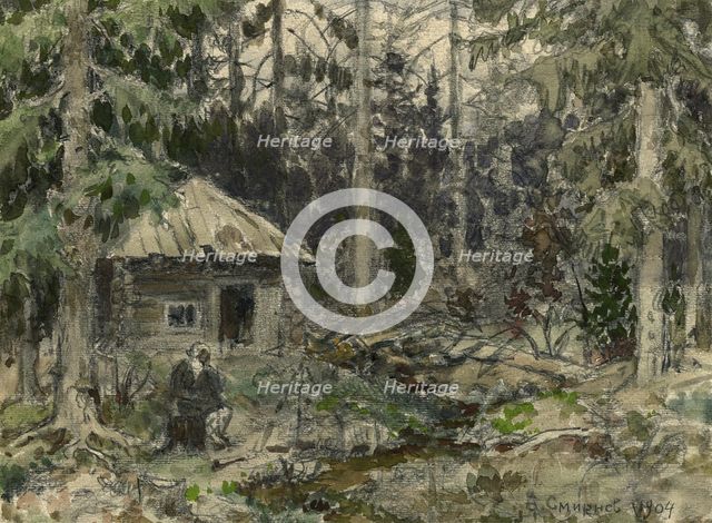 Hut in the Krasnoyarsk Taiga during a Stay by the Artist, 1904. Creator: Boris Vasilievich Smirnov.